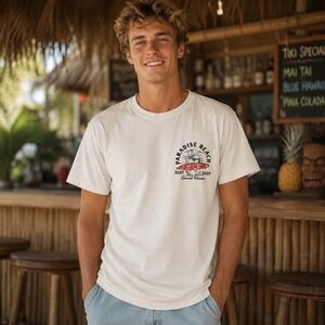 Original Use Paradise Beach Surf Shop Graphic T-Shirt White Small